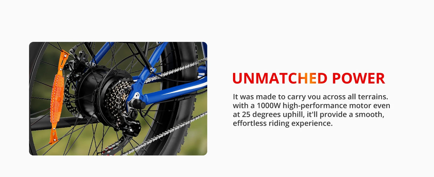 AMYET Electric Bike EB26 Blue Adults Electric Bicycle 28mph Peak 1500W 720WH Ebike 26" Fat Tire Mountain Bike Electric Dirt Bike