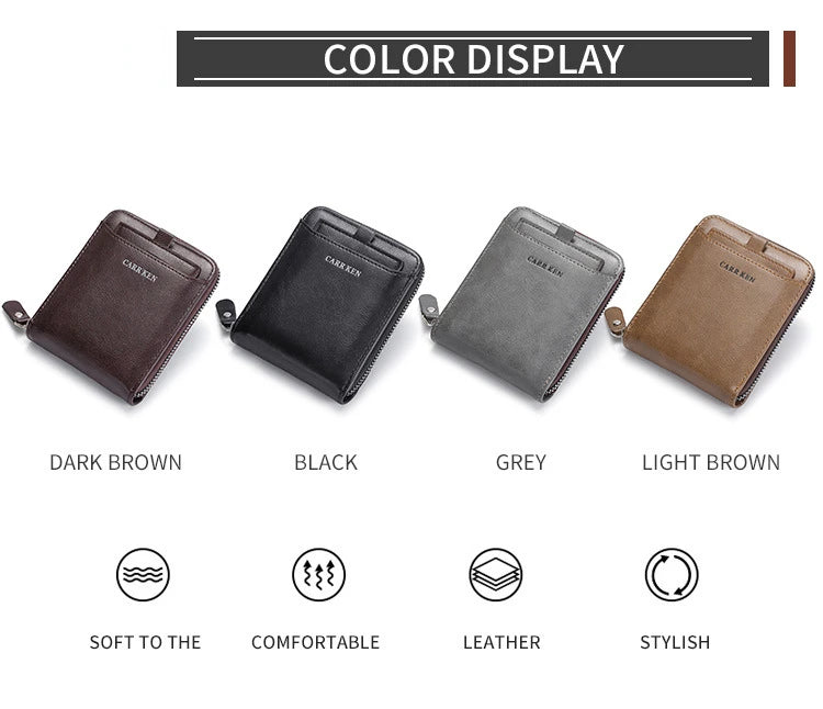 Men's Wallet Made of Leather Wax Oil Skin Purse for Men Coin Purse Short Male Card Holder Wallets Zipper Around Money Bag