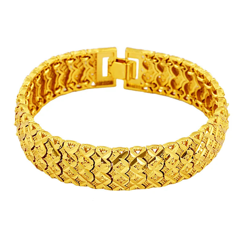Pure 14k Gold Color Men's Watch Bracelet Gentleman Bracelets for Men Women Bangle Hand Chain Wedding Engagement Fine Jewelry