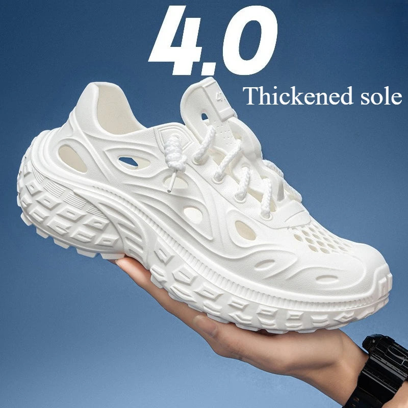 Sandals for Men Outdoor Non-slip Tire Sole Hole Shoes Hollow Breathable Men's Sandals Beach Lightweight Platform Sneakers Men