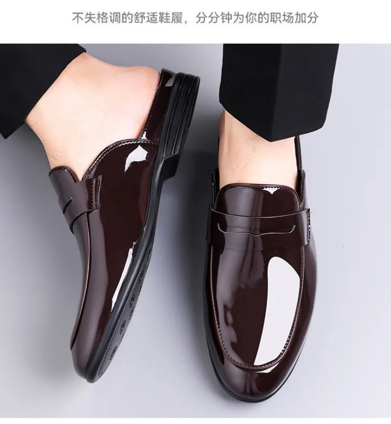 Brand Men's Shoes Luxury Leather Slippers Fashion Baotou Half Slippers for Men Business Dress Slippers Casual Loafers Man Shoes