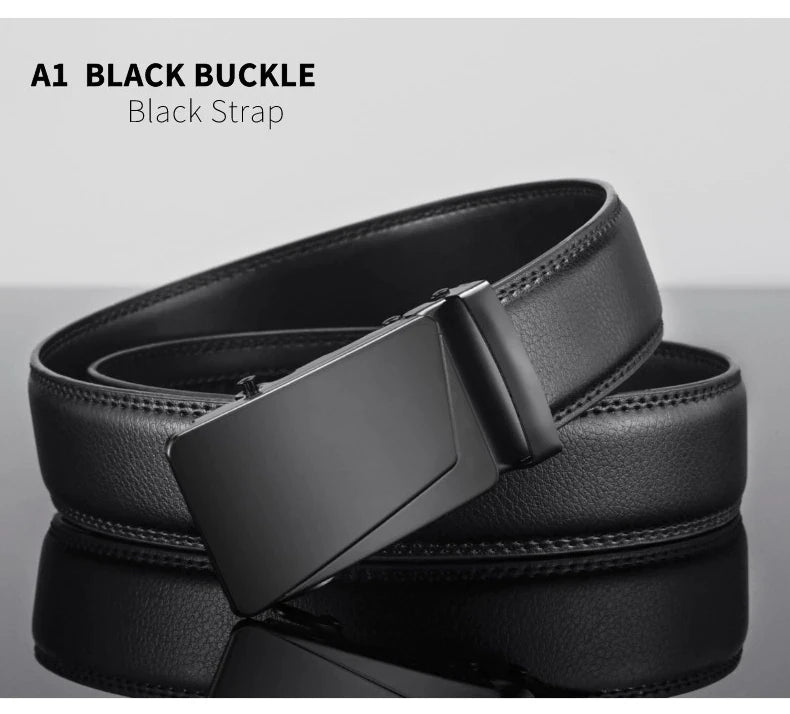 Men Leather Belt Metal Automatic Buckle Brand High Quality Luxury Belts for Men Famous Work Business Black PU Strap