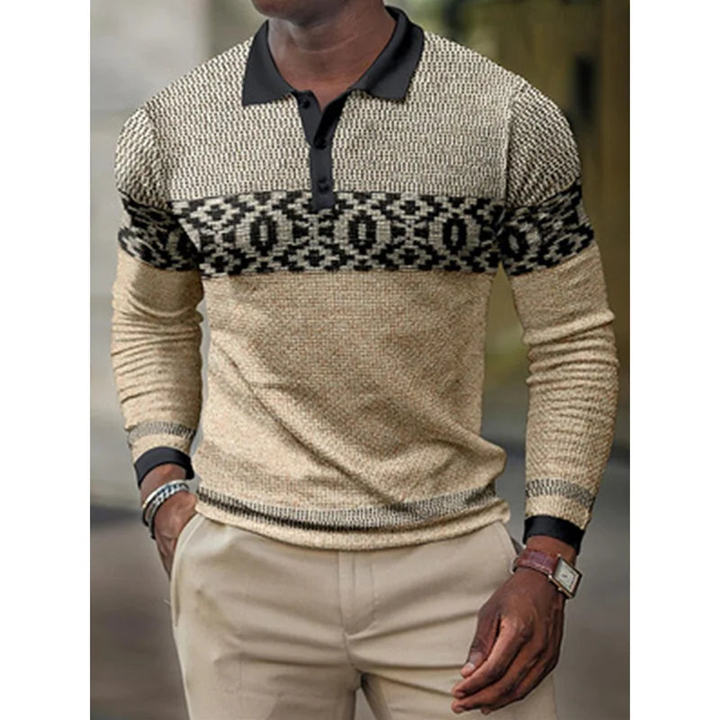 European And American Men's High-quality Long Sleeved Polo Shirt Hot Selling Long Sleeve Digital Printing Tops