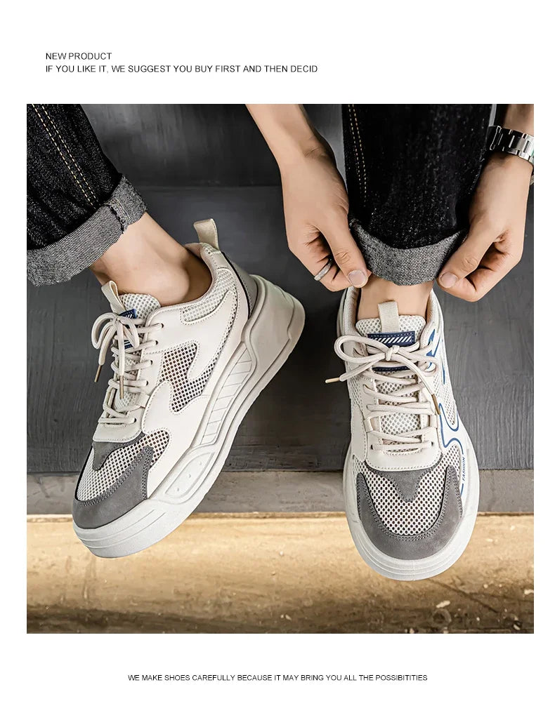 Men's Sneakers for Spring and Summer Are Breathable Fashionable Low-top Round-toe Lace-up and Color-blocked Sports Shoes