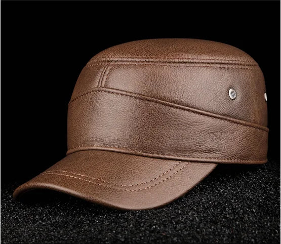 2025 New Men Spring/Winter Real Leather Black/Brown Flat Baseball Caps Male 54-62 cm Customized Size Outdoor Snapback Golf Hat