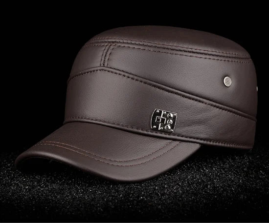 2025 New Men Spring/Winter Real Leather Black/Brown Flat Baseball Caps Male 54-62 cm Customized Size Outdoor Snapback Golf Hat