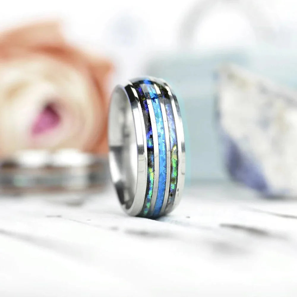 Fashion Viking Tree Of Life Stainless Steel Abalone Shell Rings For Men Odin Norse Viking Rune Rings Retro Amulet Jewelry Gift