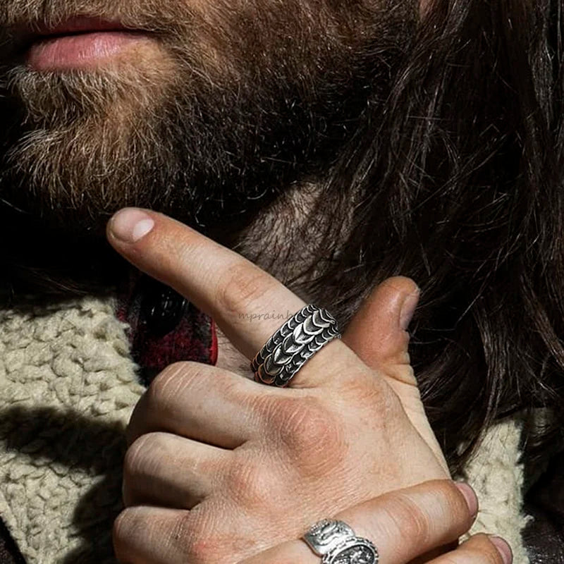 Vintage Dragon Scale Ring for Men Boys,Stainless Steel Norse Viking Dragon Spine Ring,Retro Punk Jewelry Gifts
