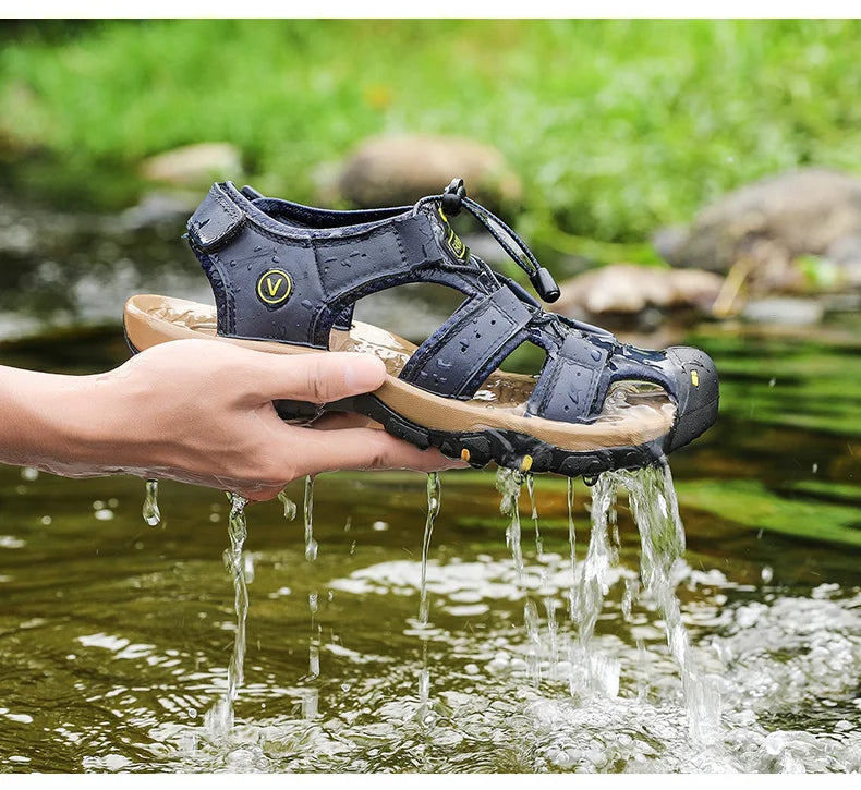 Summer Men Sandals Genuine Leather Mens Casual Shoes Outdoor Men Leather Sandals for Men Beach Shoes Roman Shoes Plus Size 38-48