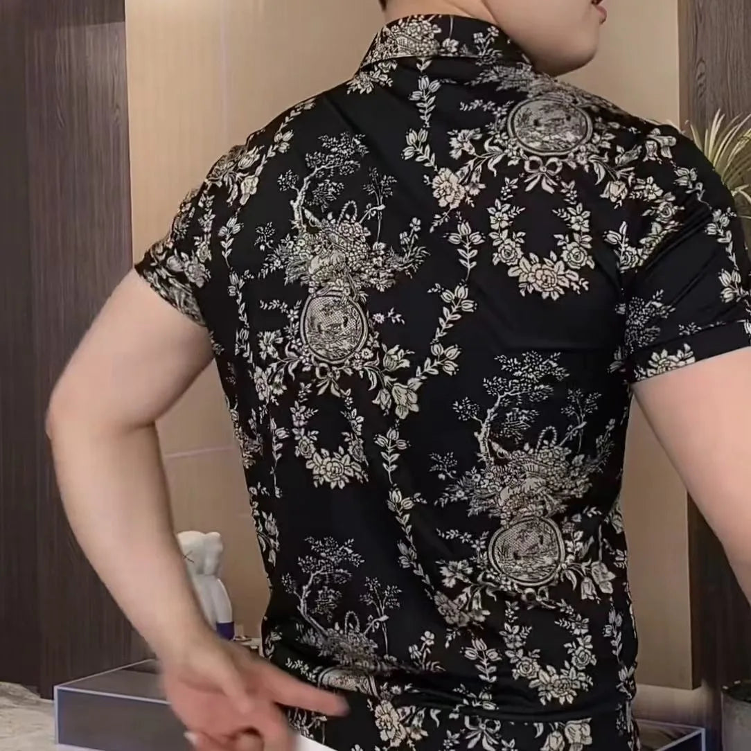 Men's Shirts Trendy and Fashionable Floral Short Sleeves