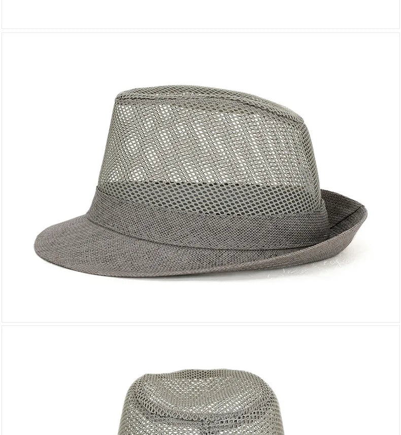 Wholesale Middle Aged and Elderly Male Summer Breathable Mesh Sun Caps Women Beach Trilby Straw Hat Big Head Men Party Fedora