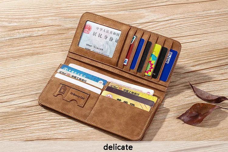 Long Men's Wallet Retro Casual Brand Wallet Korean Version Clutch Large Capacity Frosted Card Holder
