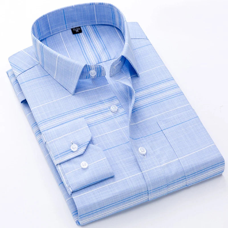 New Cotton High Quality Luxury Original Men's Long Sleeves Social Formal Elegant Shirts for Men Striped Casual Designer Clothes