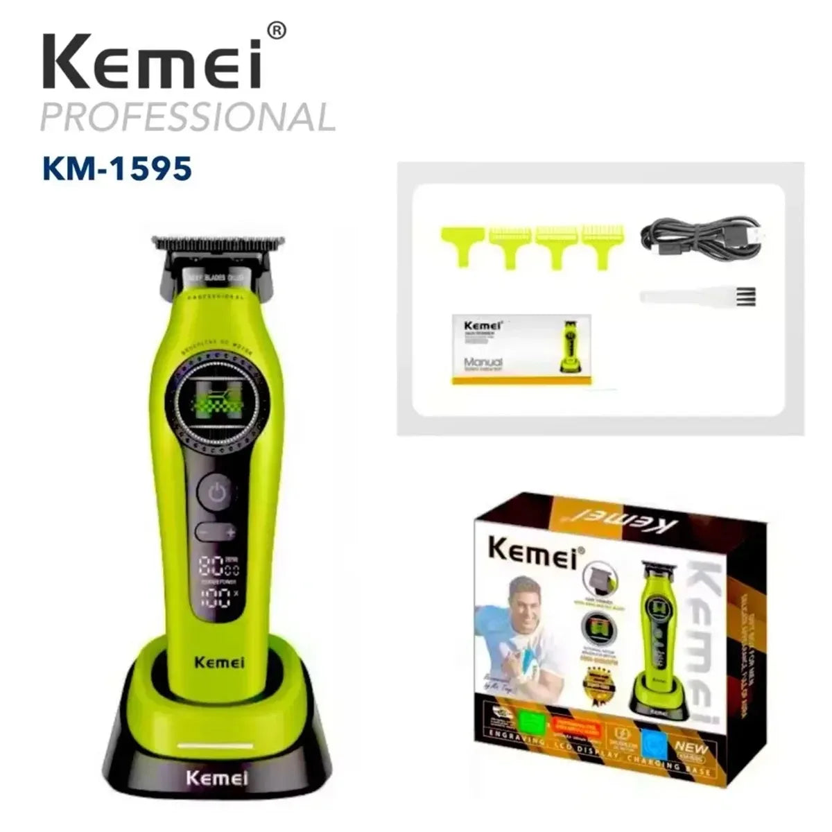 Kemei 1595 Barber Cordless Hair Trimmer Professional Men Hair Clipper External Rotor Brushless Motor Finish Hair Cutting Machine