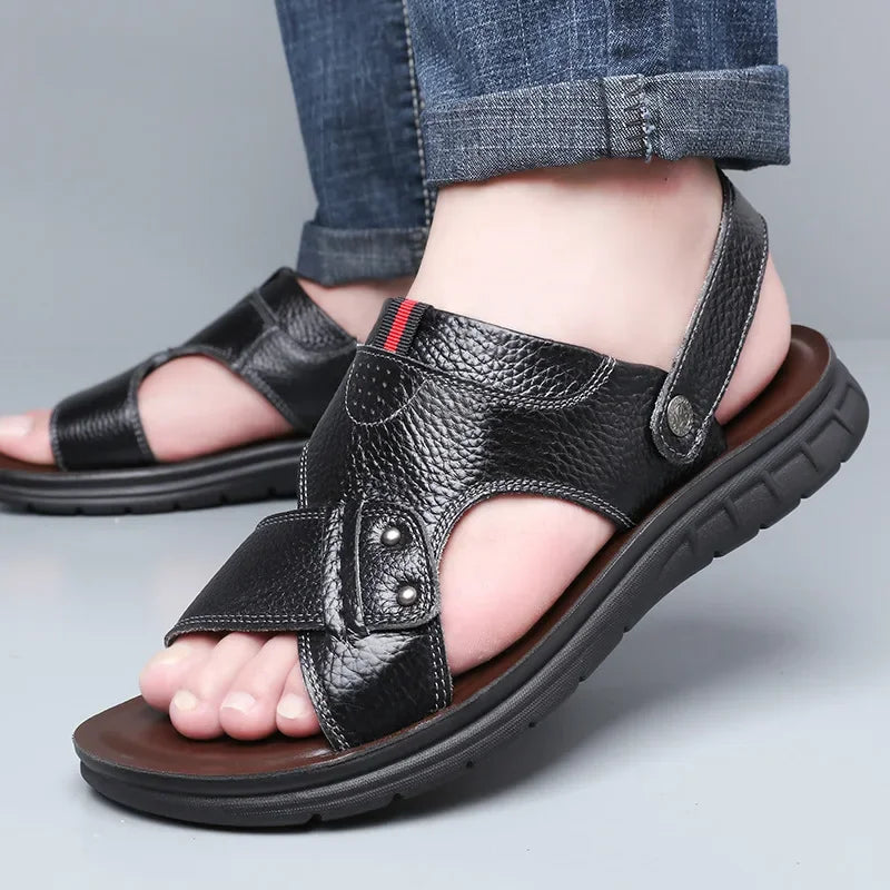 Men Sandals Summer Slippers New Beach Shoes  Outdoor Non-slip Leather Sandals for Men
