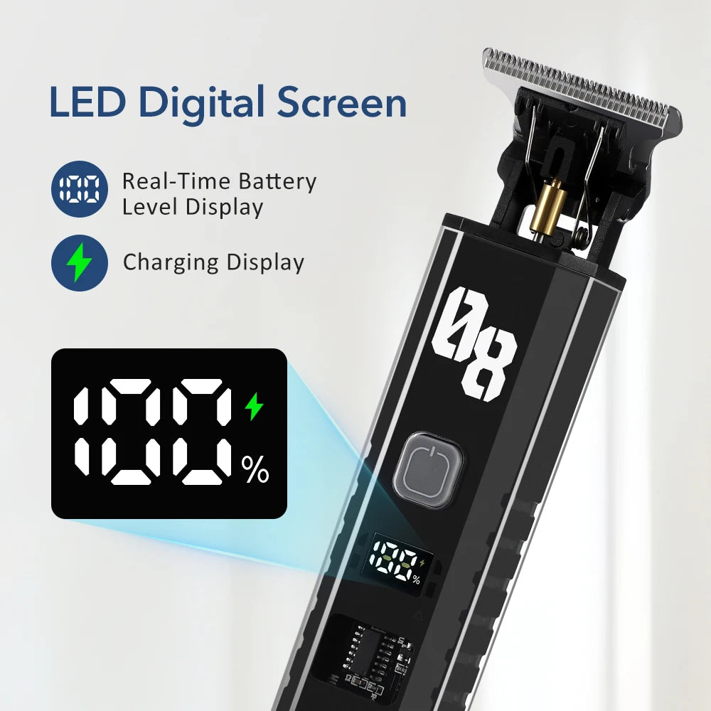 Men's Hair Clipper Cordless Hair Trimmer Beard Trimmer Rechargeable Hair Cutting Grooming Kit with LED Display Professional Barb