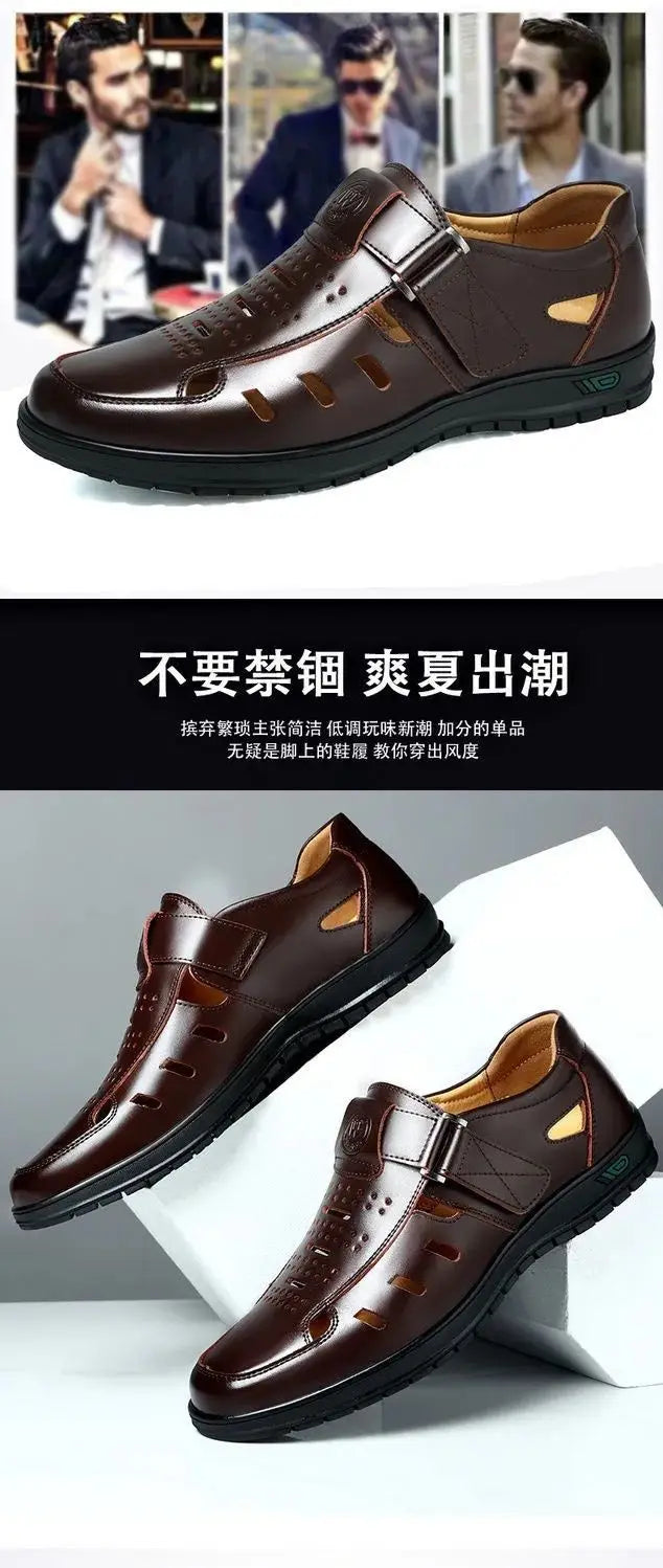 Men Genuine Leather Sandals Summer Breathable Casual Shoes for Man Slip on Clogs Outdoor Non Slip Hand Made Sandalias