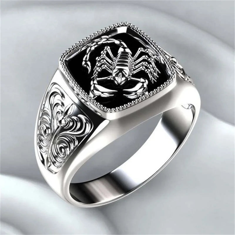 Personality Hollow Flower Scorpion Ring For Men Jewelry Trendy S925 Ring Male Index Finger Accessories Many Size