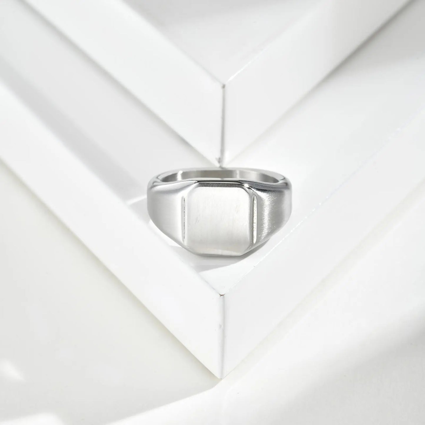 Stainless Steel Square Signet Ring for Men, Gold Silver Color High Polished Chunky Ring, Simple Statement Jewelry Thumb Ring