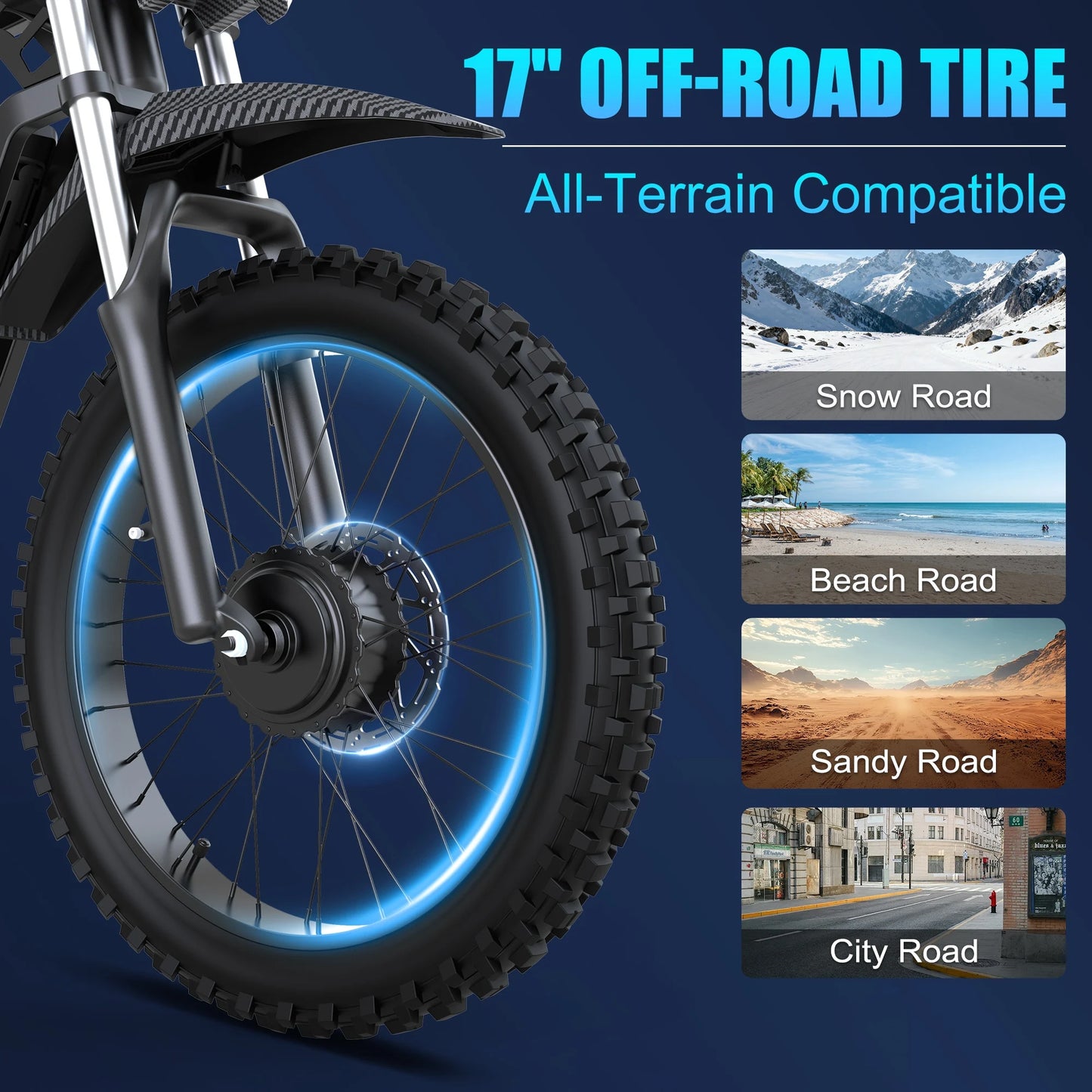 Moveloop T1 Ultra Electric Bike 3000W 48V/20AH Battery 40-80 Miles 35 MPH 17-Inch Off-Road Tires Adult Electric Bike