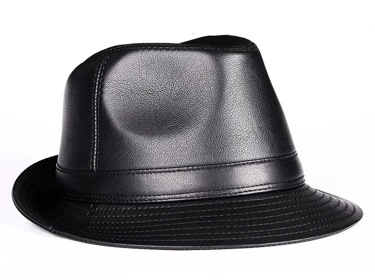 Real Leather Quality Genuine  Jazz Fedora Gentleman  SheepSkin Short Brim Black/Brown Hip Pop Fitted Top Hat Male Shows
