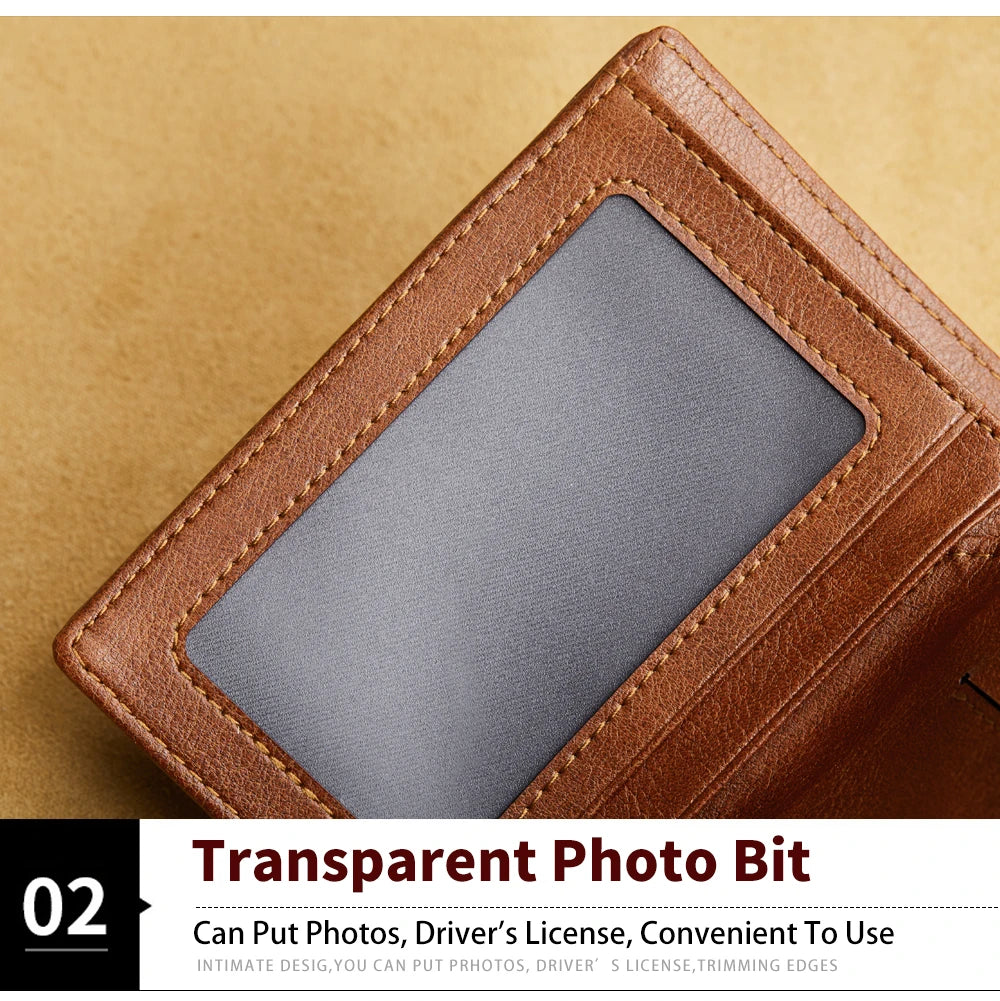 Vintage 100% Genuine Leather Men's Wallet RFID Blocking Trifold Short Multi Function Money Clip Large Capacity Zipper Coin Purse