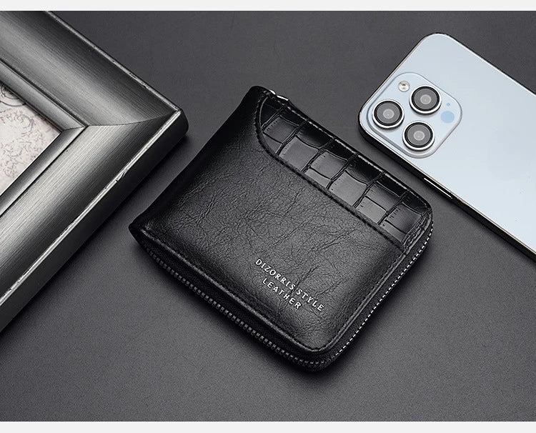 Leather Men’s Wallet Luxury Mens Purse Male Zipper Card Holders with Coin Pocket Rfid Wallets Gifts for Men Money Bag