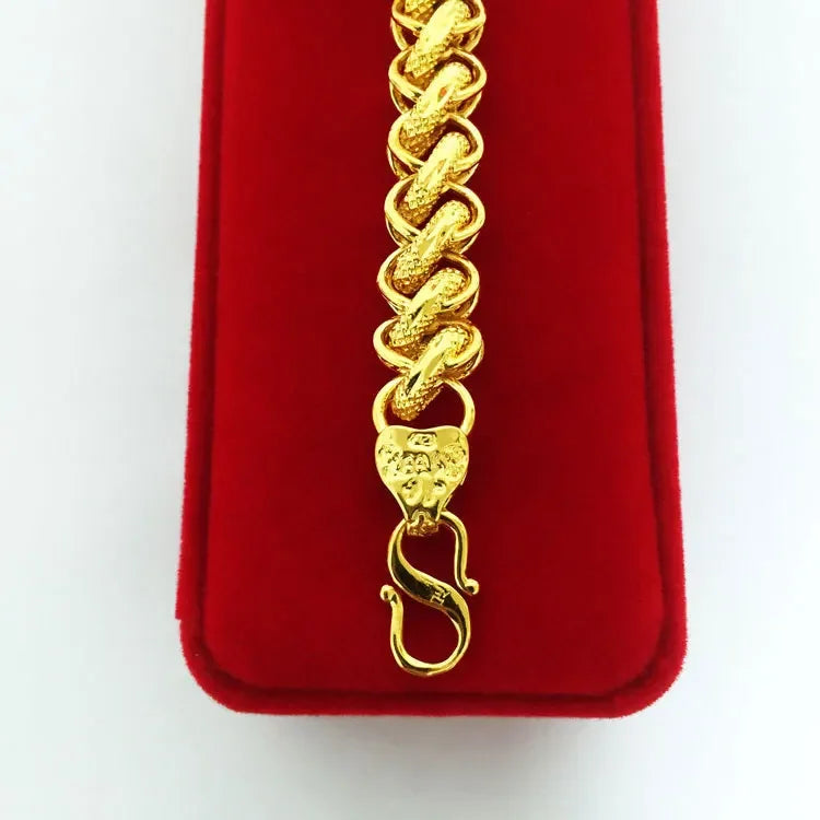 Real Gold color Chain Bracelet for men Pure Adjustable Fried Dough Twists Chain for Women Fine Jewelry Gifts