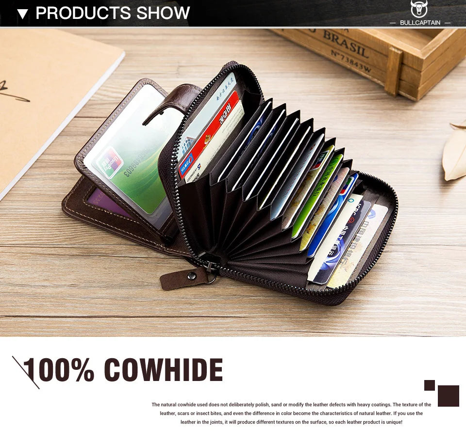 BULLCAPTAIN Business Men's Wallet Genuine Leather Wallet Multi-Function Business Card Holder Small Card Box Leather Purse Man