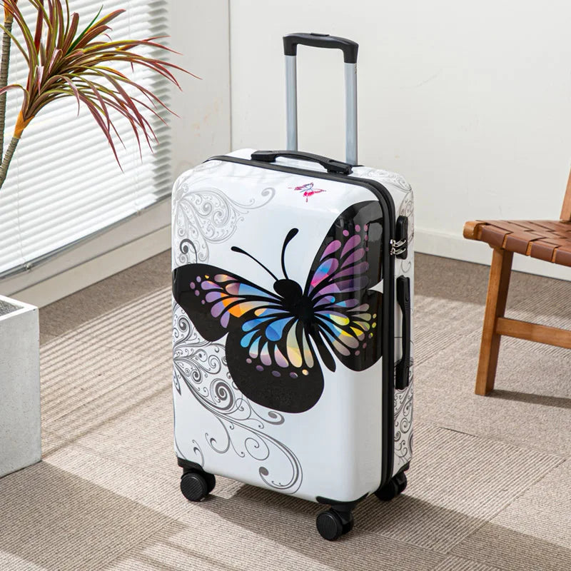 Butterfly Pattern Luggage 20 Inch Large Capacity Rolling Travel Suitcase with Password Lock for Vacation And Business Trips