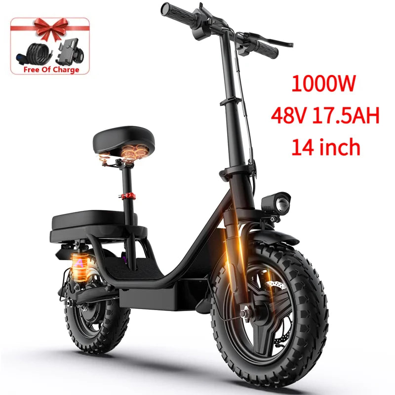 Two Wheels Electric Super Bicycle 1000w 14 26 Inch 30-50mph 30-60miles 48v Aluminum Alloy,climbing 45° Slopes Electric Scooter