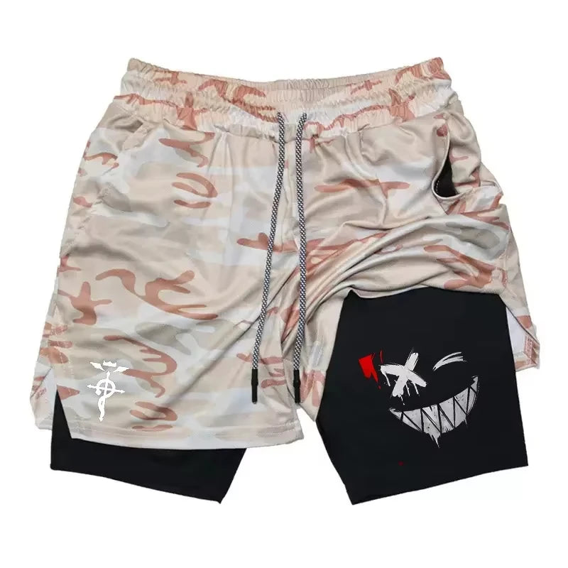 Pantalón corto de entrenamiento fitness pour hommes, impression démon, secado rápido, short de jogging de plage, mens shorts