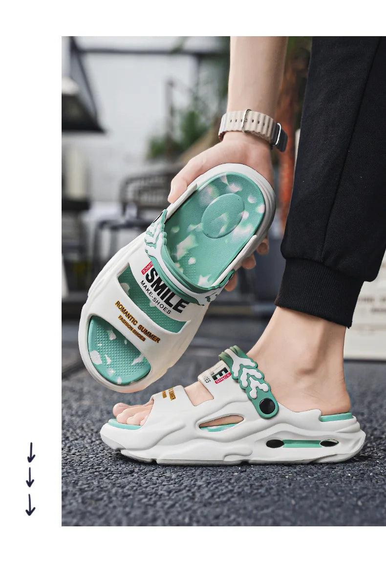 Fashion Men's Slide Slippers 5CM Platform EVA Beach Shoes Men Comfortable Outdoor Cloud Slippers For Men Summer Pantuflas Hombre