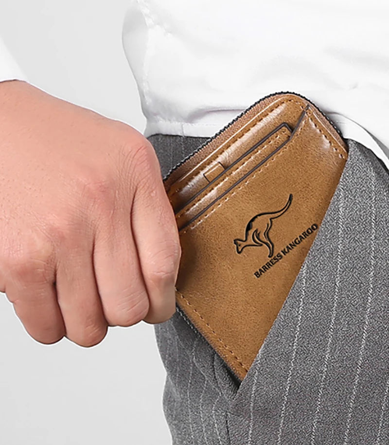 Leather Wallet	for Men Fashion Cardholder Men's	Luxury Designer Purse with Zipper	Card Holder Short Money Bag Man Gift Mens