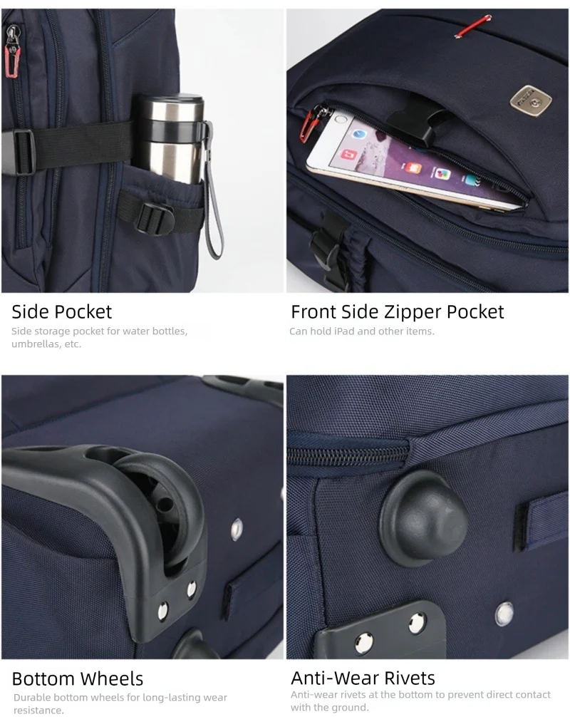 Airline Approved Carry On Backpack for Men Large Capacity Luggage with Telescopic Handle Durable Wheels TSA Friendly Travel Bag