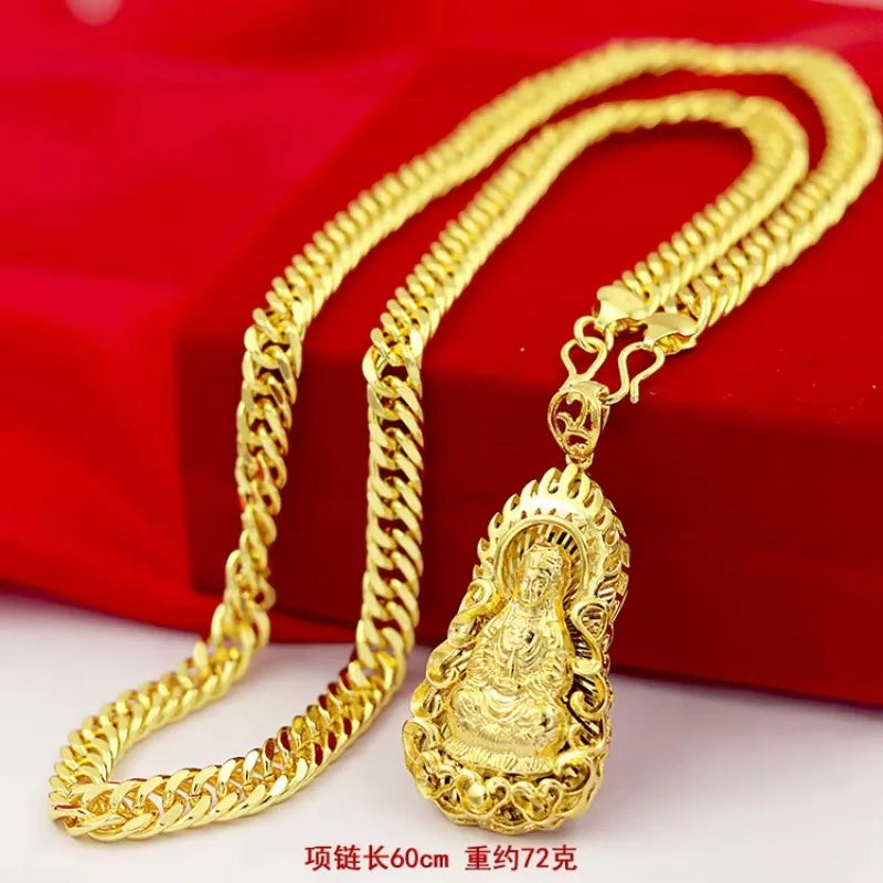 Goldpure 9999 24K real gold jewelry men's necklace Guanyin necklace Guanyin necklace pendant domineering luxurygift