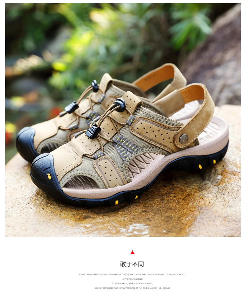 Genuine Leather Men Shoes 2023 Summer New Men's Beach Sandals Classic Men Outdoor Casual Sandals Slippers Plus Size 38-47