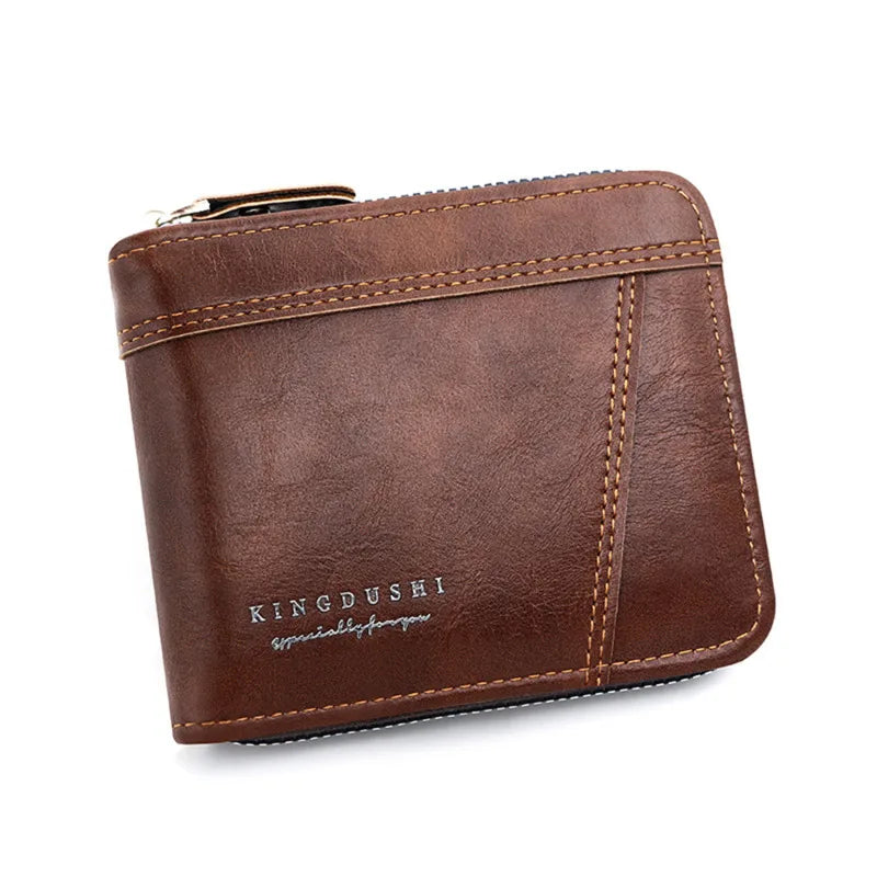 Leather Men’s Wallet Luxury Mens Purse Male Zipper Card Holders with Coin Pocket Rfid Wallets Gifts for Men Money Bag