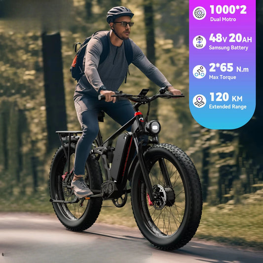 Duotts S26 1000*2 Dual Motor Electric Bike with 48V 20AH Lithium Battery Snow Mountain 26inch Fat Tire for Adults
