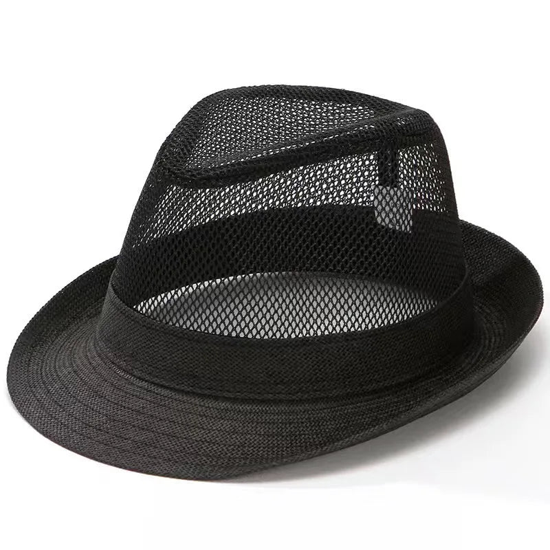 Wholesale Middle Aged and Elderly Male Summer Breathable Mesh Sun Caps Women Beach Trilby Straw Hat Big Head Men Party Fedora