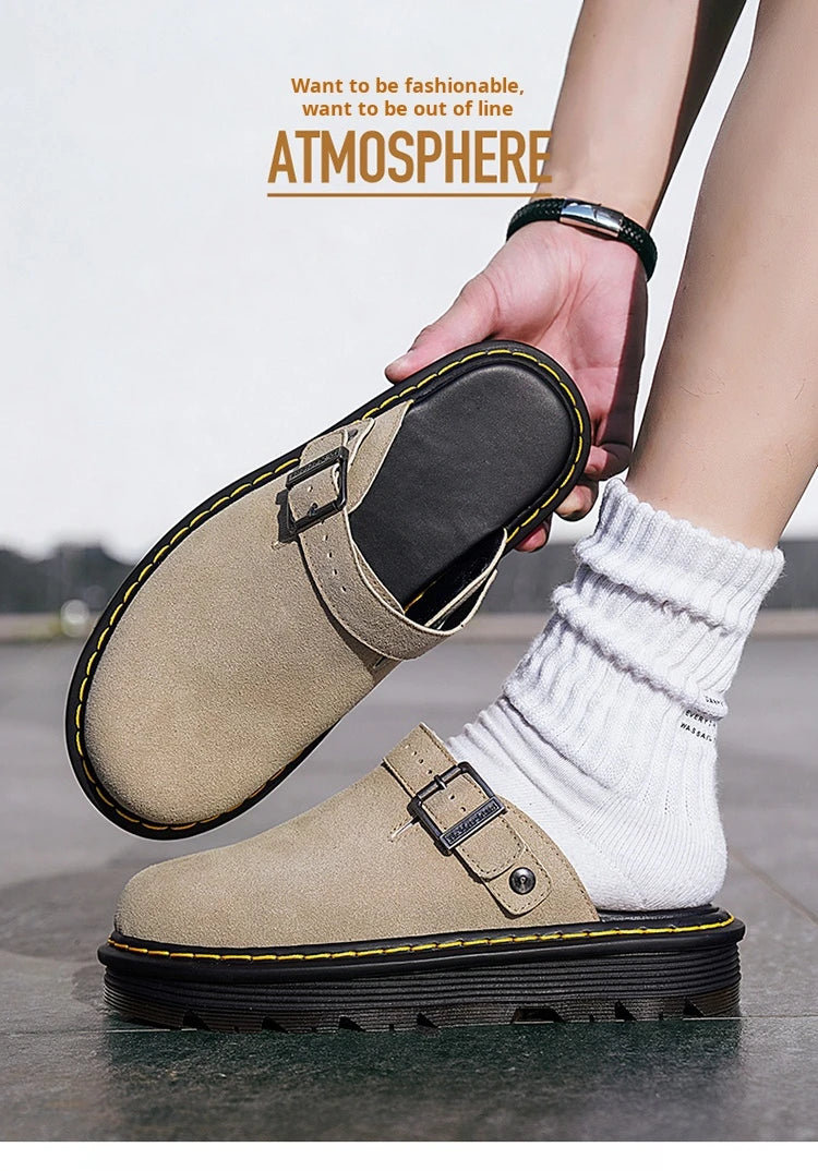 Summer Half Slippers for Men Non Slip Beach Shoes Classic Clogs Shoes Men's Slippers Fashion Big Leather Casual Slippers