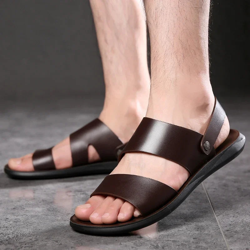 Summer Dress Men Sandals Leather New 2025 Fashion Vintage Men Shoes High Quality Soft Comfort Casual Flats Beach Male Slippers
