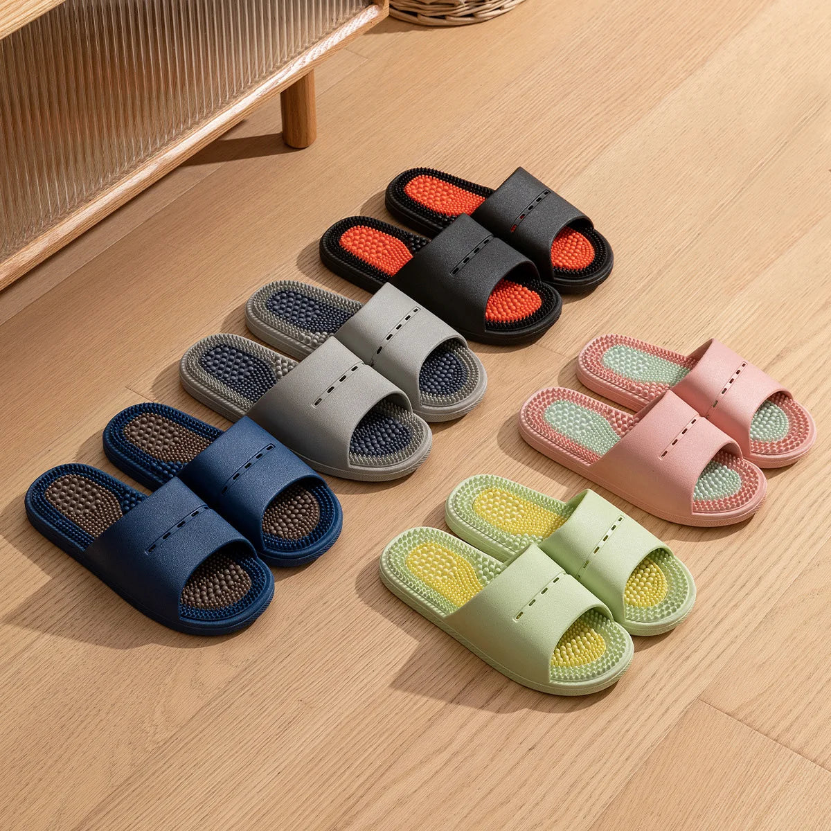 Home Slippers Men Women Massage Slides Summer Beach Sandals Casual Flip Flops Indoor Outdoor Shoes Bedroom Bathroom Flats