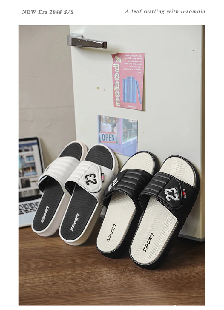 Men's fashion slippers comfortable flat home bathroom slippers soft-soled outdoor beach shoes plus size slippers men 39-47
