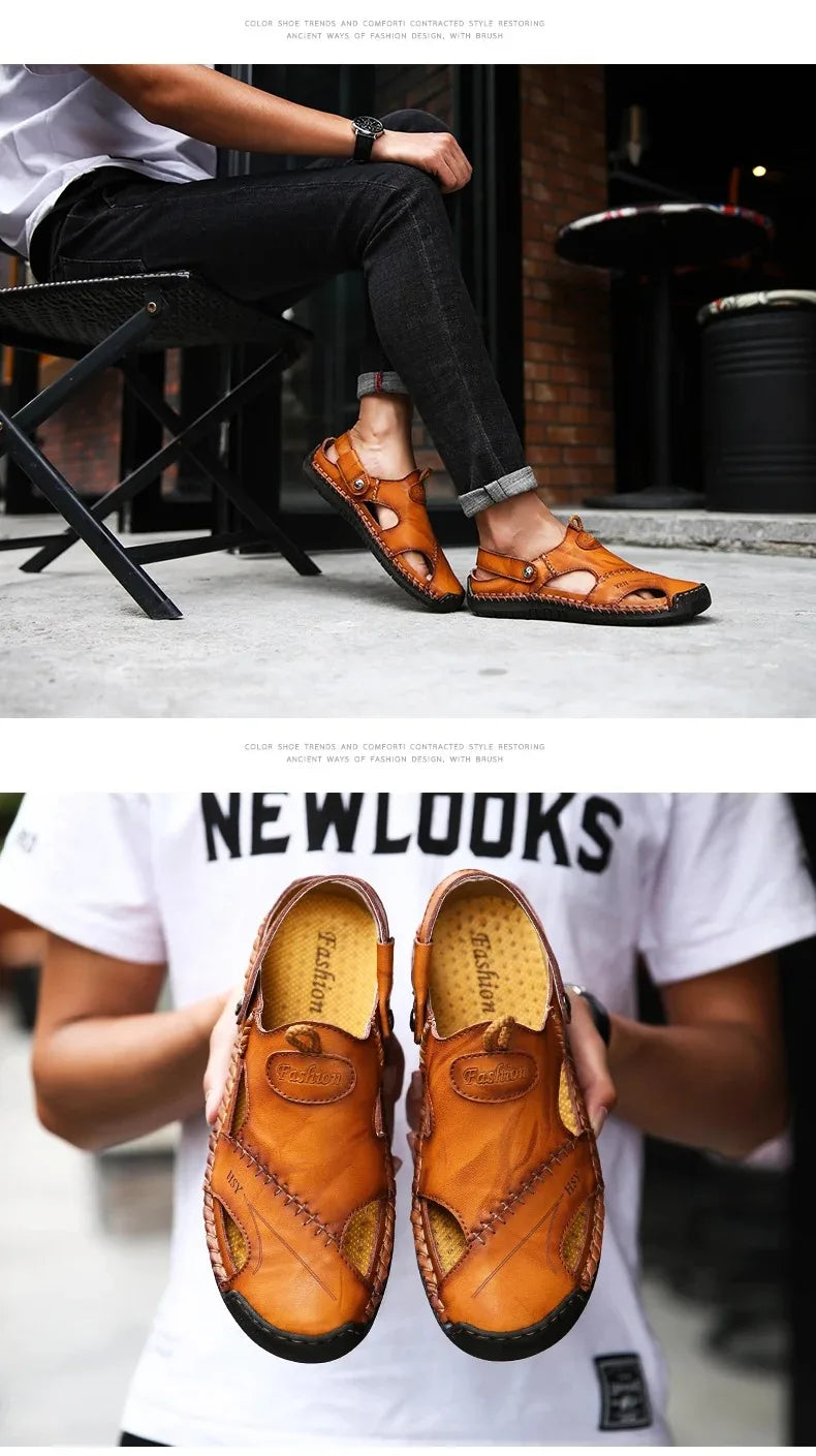 Summer Sandals Men Leather Classic Roman Sandals 2025 Slipper Outdoor Sneaker Beach Rubber Flip Flops Men Water Trekking Sandals