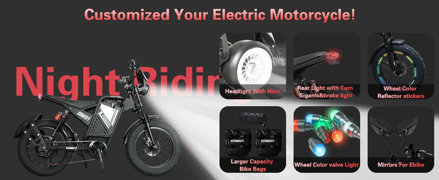 BAOLUJIE DM01 Electric Motorcycle 2000W Moto Electric Bicycle 60V30AH Battery Color Display 42 MPH EBike UL2849【1 Year Warranty】