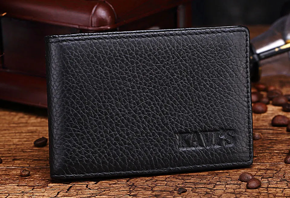 Genuine Leather Portable Slim Wallet for Men Mini Credit Card Holder Thin Small Card Organizer Purse Driver's License Money Bag