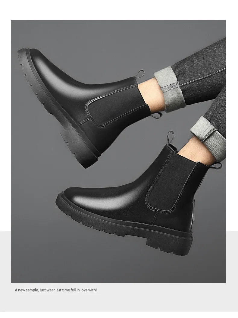 Men's Autumn Chelsea Boots Outdoor high top fashion shoes British style  versatile mid top boot Casual comfortable male shoe