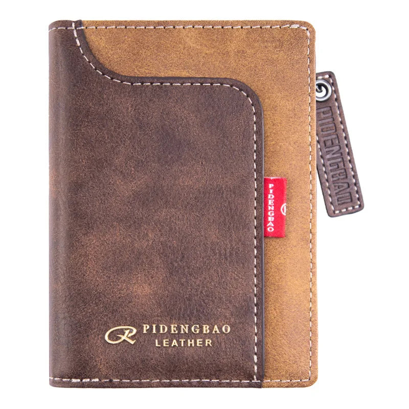 Trendy Wallet Men's PU Leather Male Short Zipper Simple Card Holder Soft Leather Money Clip Retro Coin Purse Gifts for Students