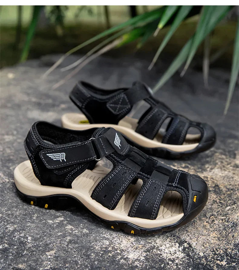 2025 New Fashion Men's Sandals Summer Soft Beach Sandals Comfortable Genuine Leather Men Sandals Outdoor Non-slip Wading Shoes